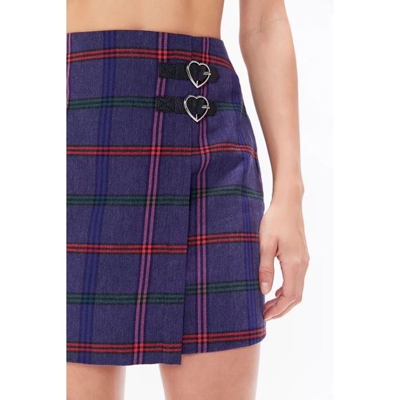 Lazy Oaf Purple Plaid Mini Skirt w/ Heart Buckles UK: 6 USA:2 - Picture 15 of 15